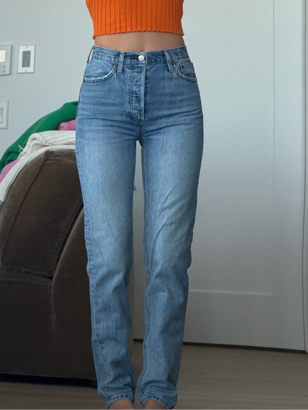 Denim Forum Straight Leg Jeans in Light Blue